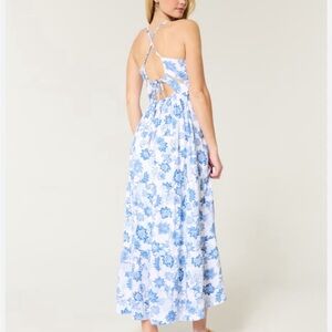 Hollister Blue and White Floral Maxi Dress